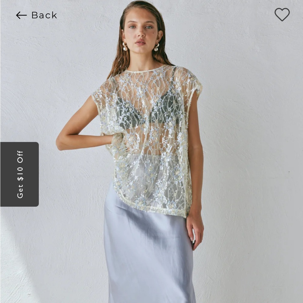 Chic Sequin Lace Blouse - Cream